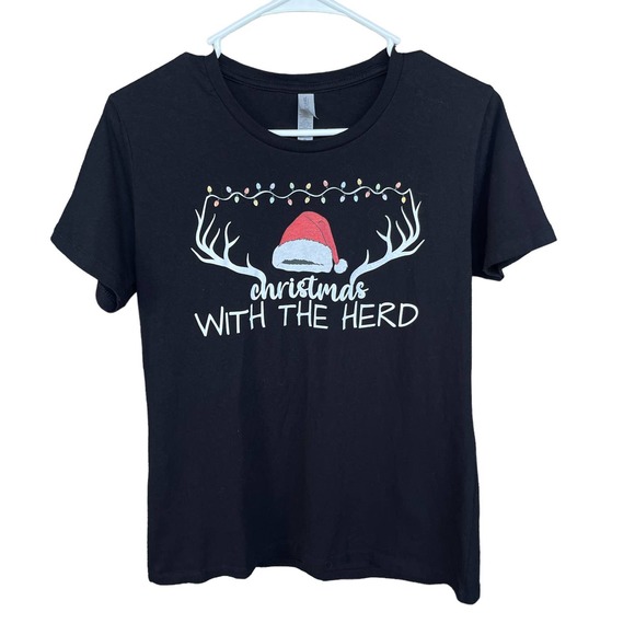 Next Level Christmas Shirt Adult Extra Large Black Hunting Deer Herd - Picture 1 of 9